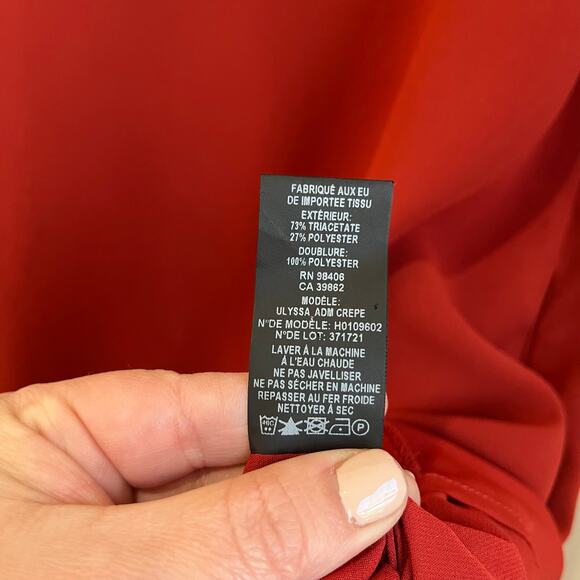 Theory Ulyssa Admiral Crepe Shift Dress Red Oak V-Neck Long Bell Sleeve Medium - Picture 6 of 7